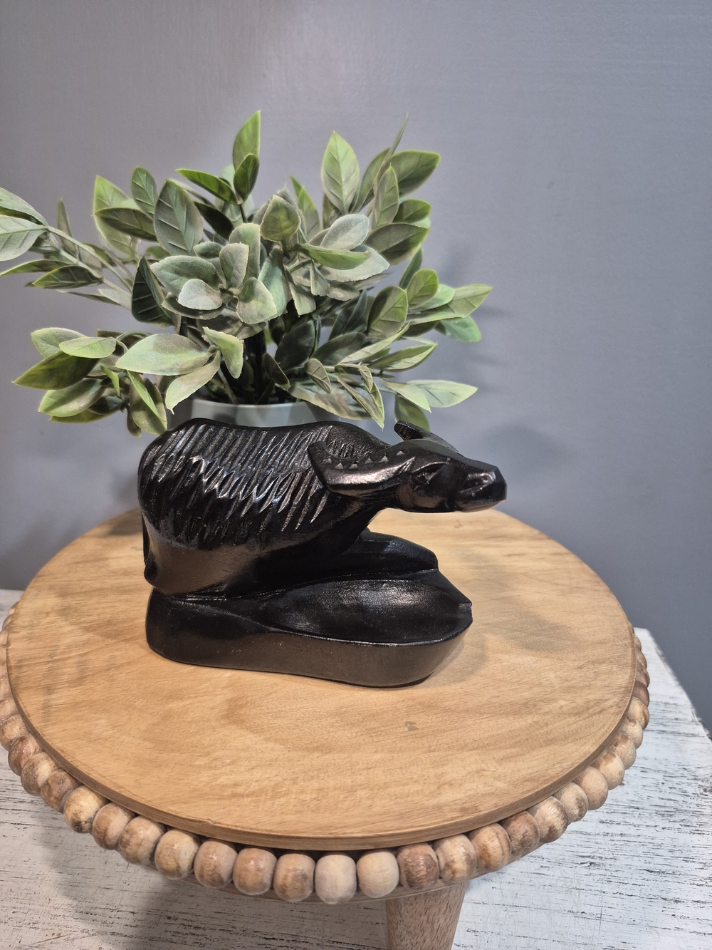 Vintage Hand-Carved Black Wood Buffalo Ash Tray Excellent Condition - Picture 3 of 12